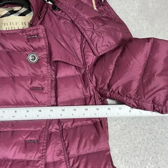 Burberry BRIT Double Breasted Parka Coat Puffer Down Hooded Belt Nova Check XS - Picture 7 of 15